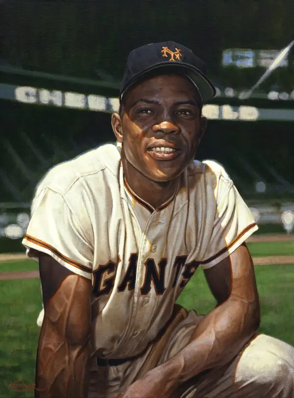 A photo of Willie Mays, one of baseball's greatest players, in his New York Giants uniform posing.